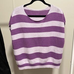 Purple Striped Sleeveless Knit Scoop Neck Sweater size XL